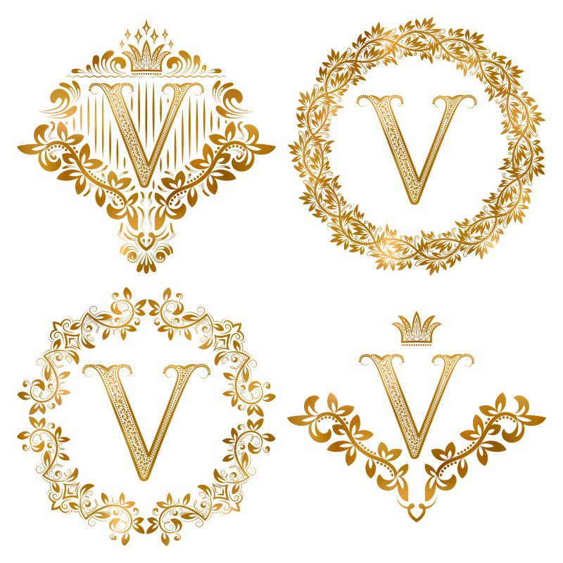 创意矢量金色装饰字母v