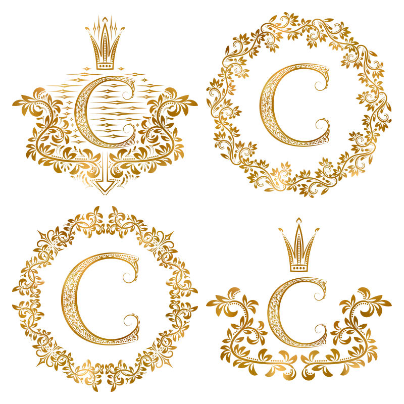 矢量创意金色装饰字母c