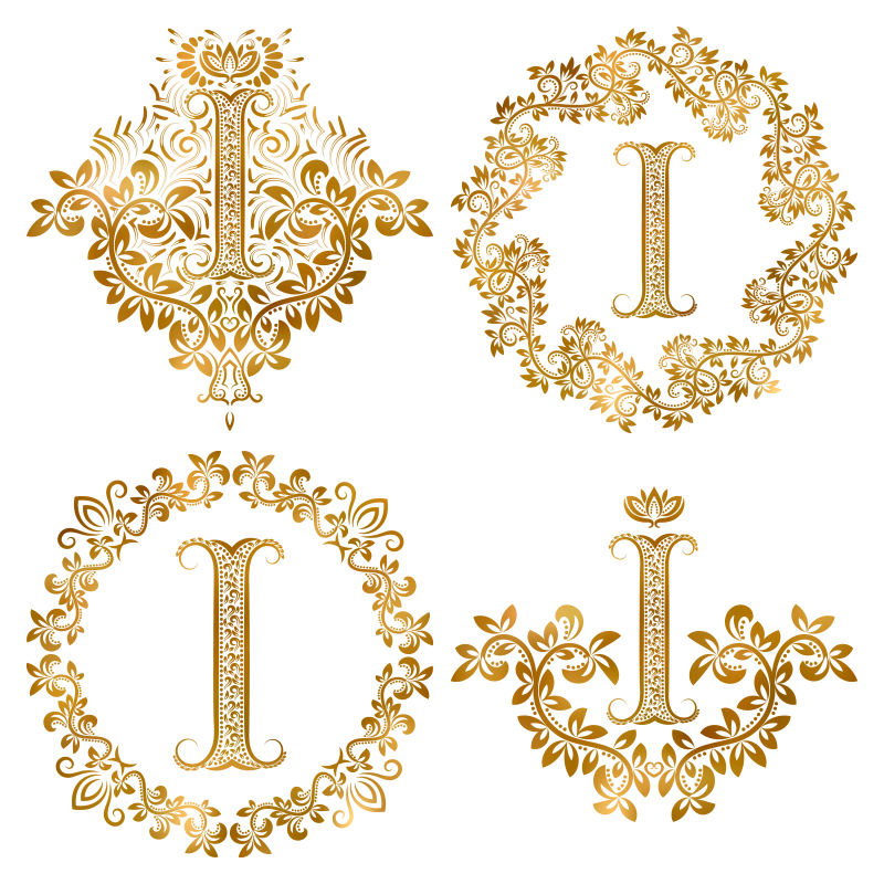 矢量金色装饰字母I设计元素