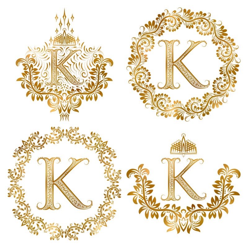 矢量金色装饰字母K设计元素
