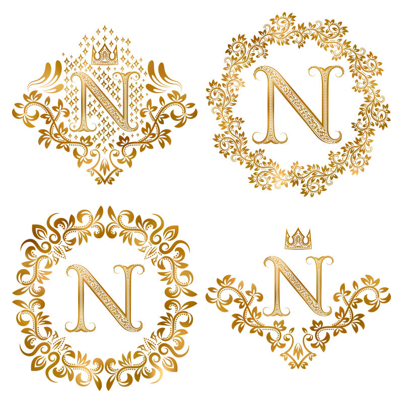 矢量金色装饰字母N设计元素