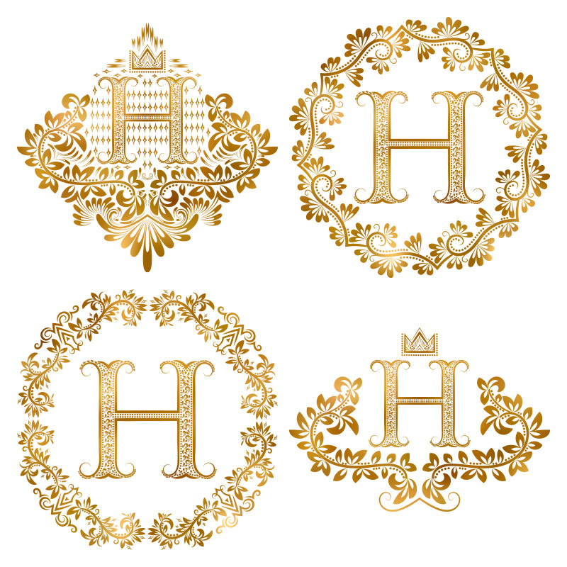 矢量金色装饰字母H设计元素