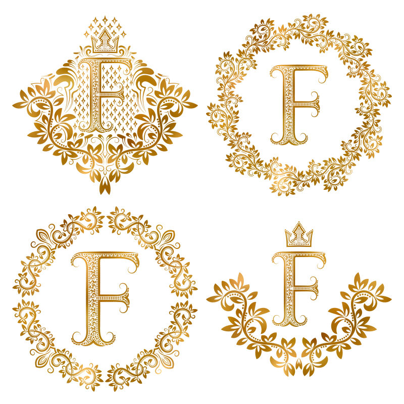 矢量金色装饰字母F设计元素