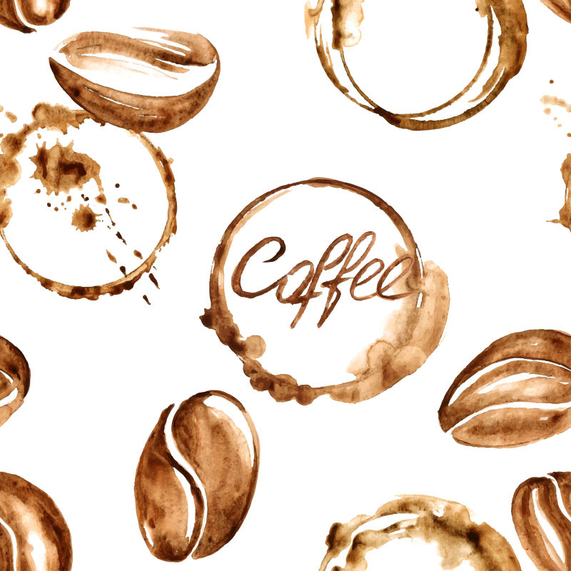 创意矢量咖啡水彩无缝背景插图