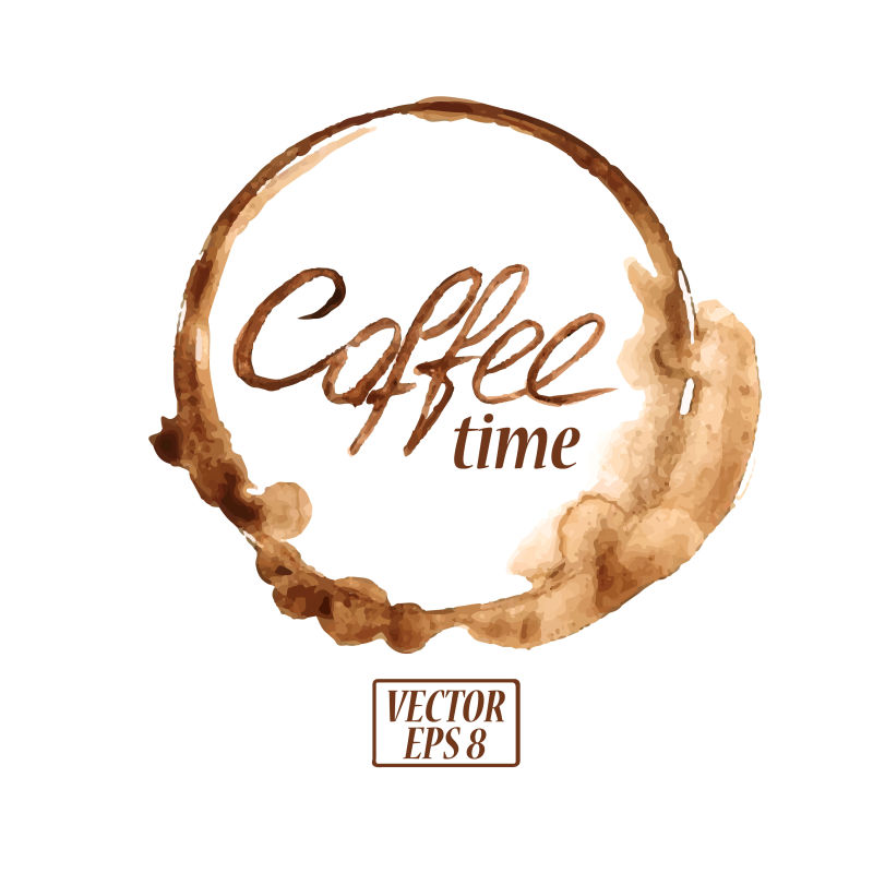 矢量水彩咖啡渍纹理的创意图标设计