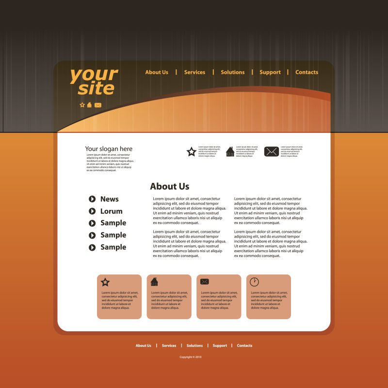 橘色的矢量商务网站设计
