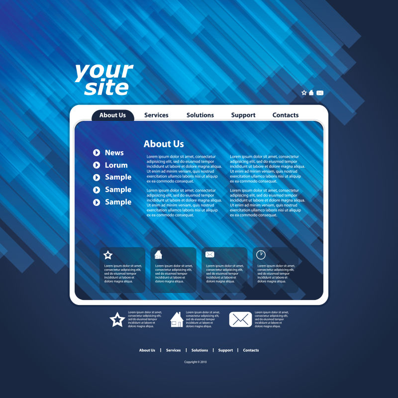 蓝色背景下的矢量商务网站设计