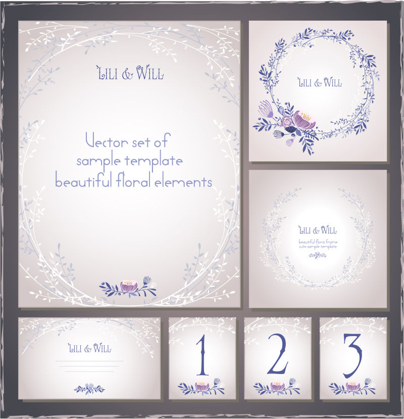 紫色花卉装饰的矢量婚礼卡片