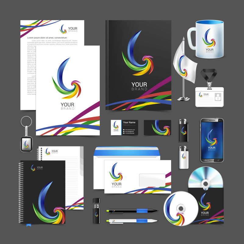 彩色抽象鸟的矢量企业视觉形象平面设计