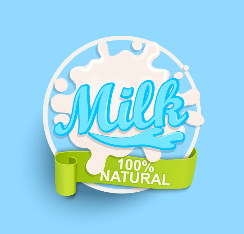 矢量天然牛奶飞溅的标签设计