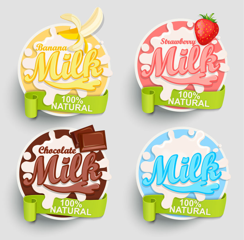 矢量果味牛奶的标签设计