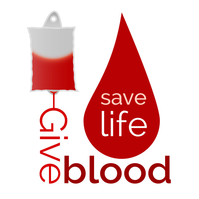 献血袋和血滴矢量插图