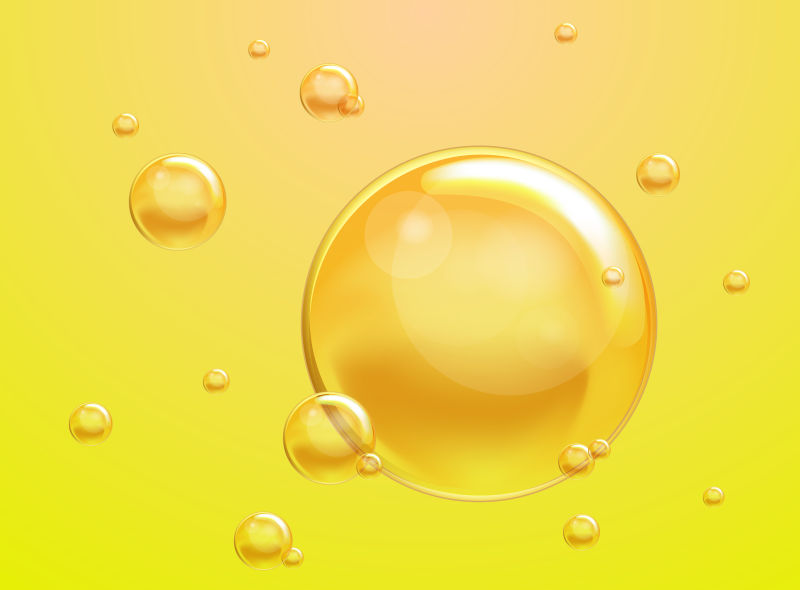 黄色背景上的矢量肥皂水泡