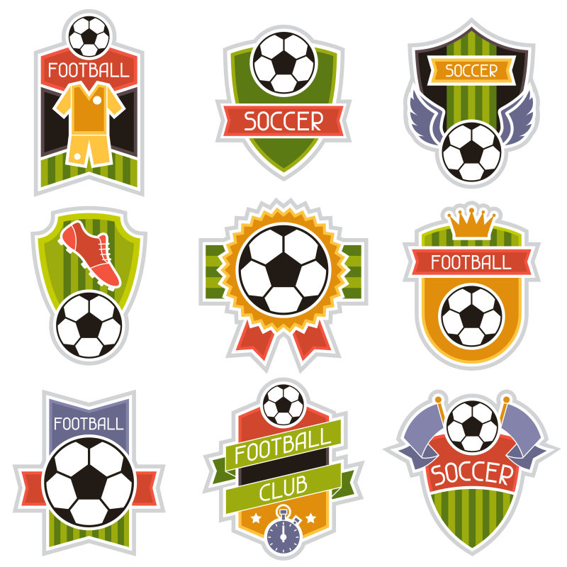 足球元素的矢量标志徽章设计