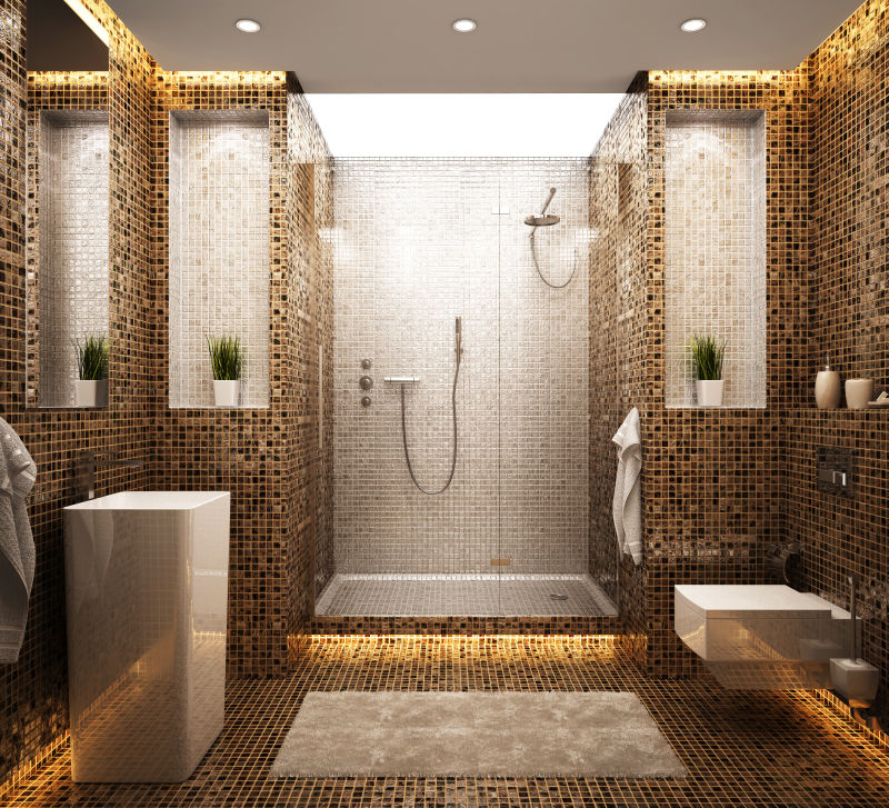 马赛克瓷砖设计的浴室