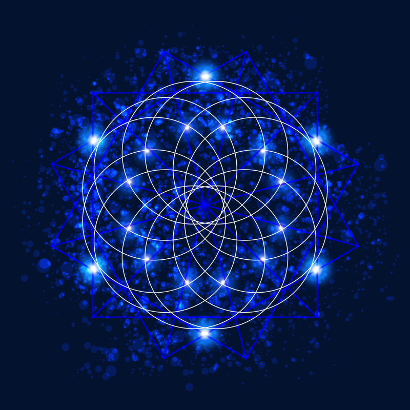 蓝色矢量抽象发光几何星象符号背景