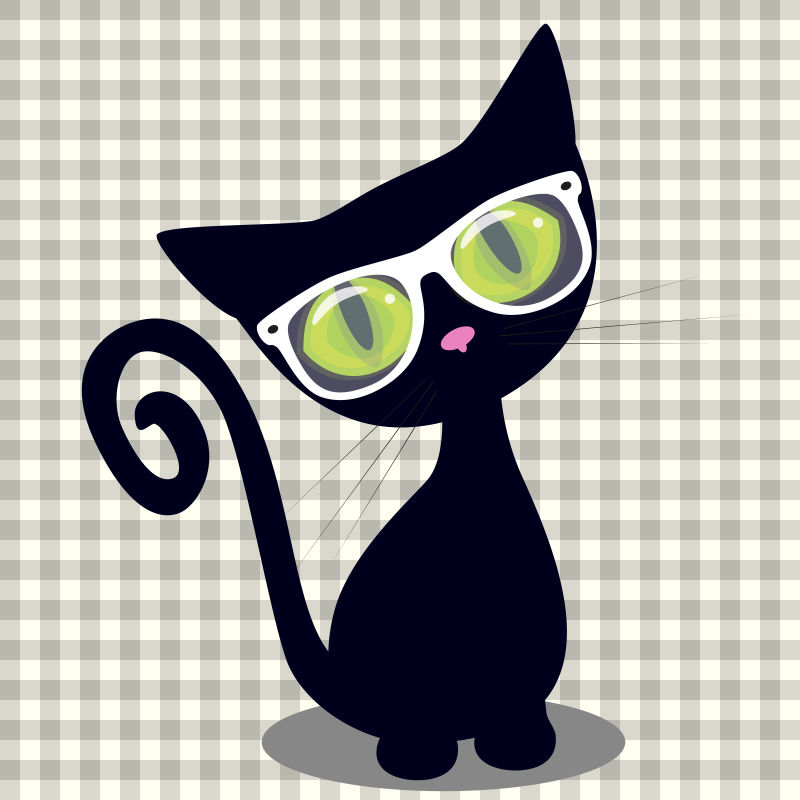 矢量戴眼镜的卡通小黑猫