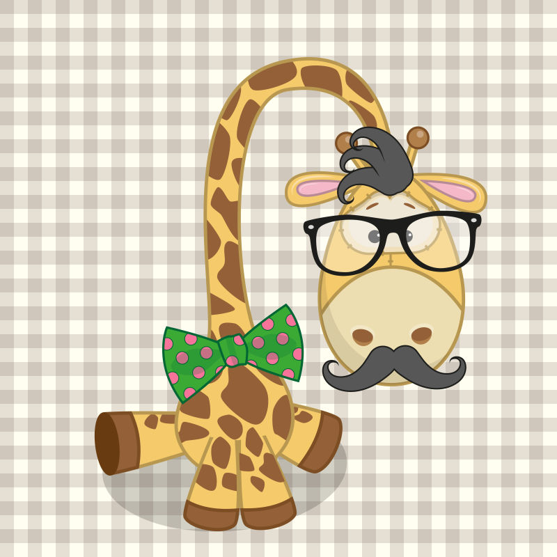 矢量卡通戴眼镜的长颈鹿