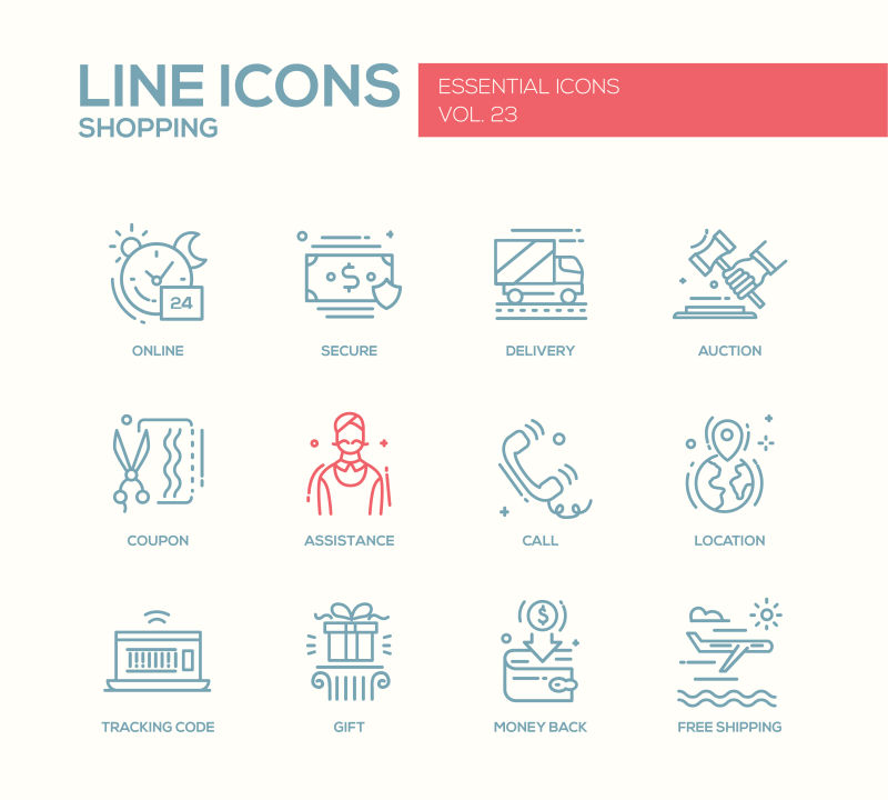 购物概念的矢量简易线性图标设计