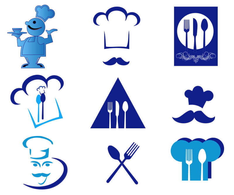 创意矢量蓝色厨师相关标志设计