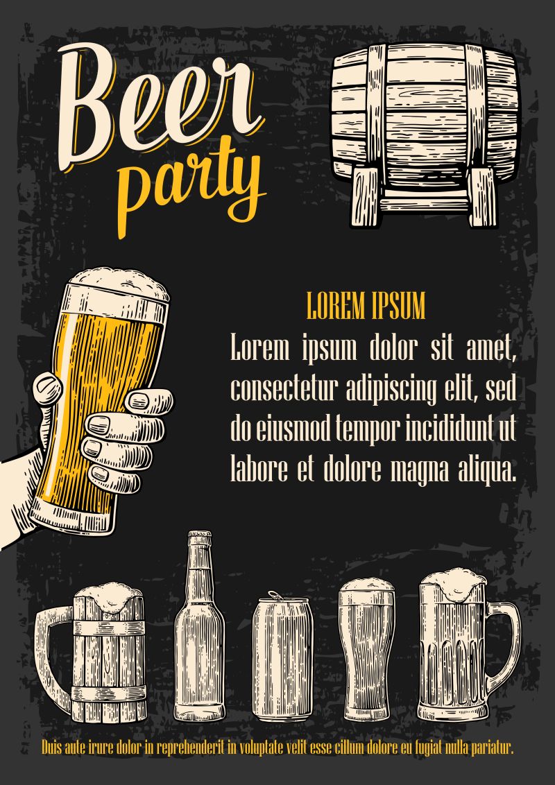 矢量手绘各种啤酒的插图海报