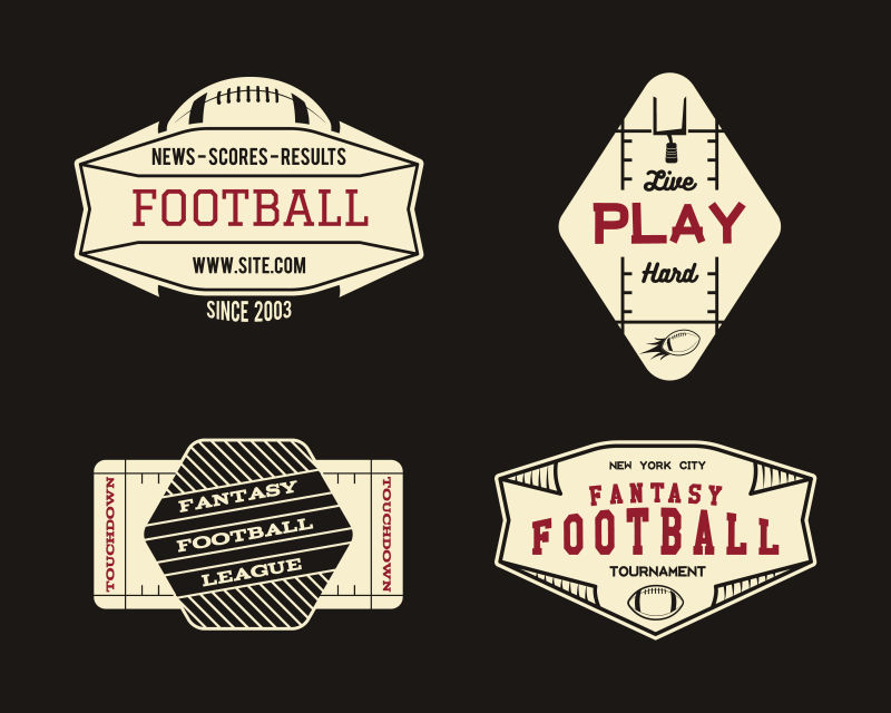 复古美式足球创意标签设计矢量