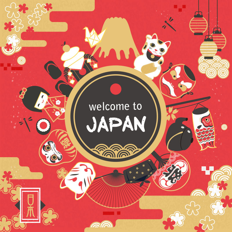 矢量日本传统风格的旅游宣传海报设计