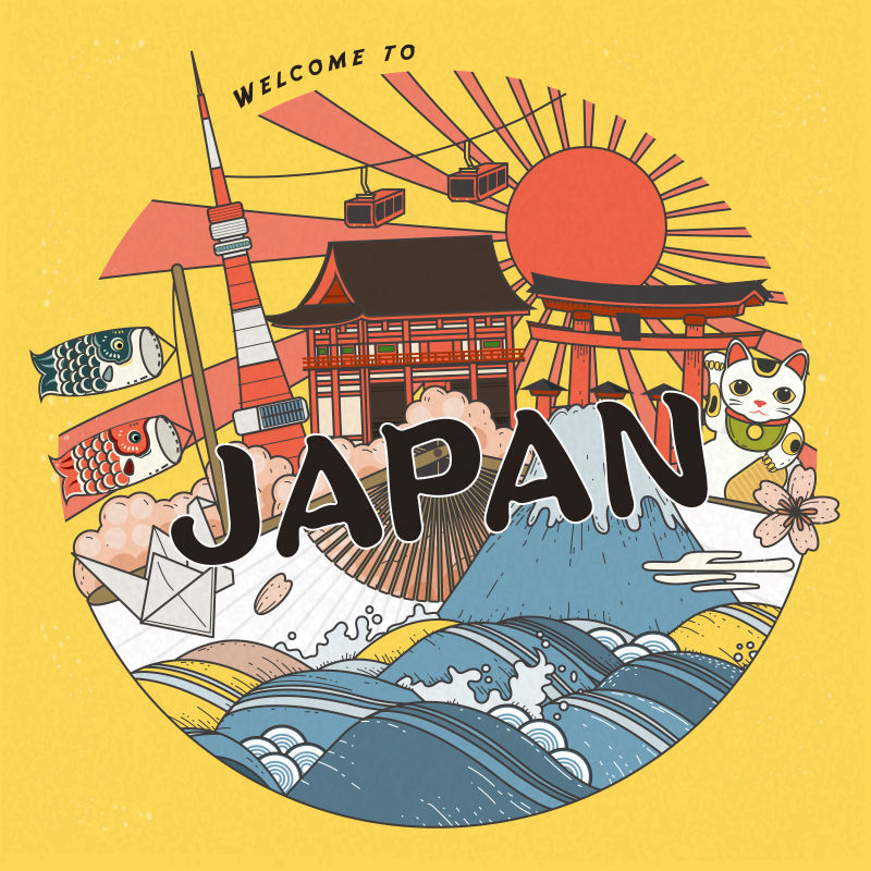 创意日本风格的矢量旅游文化设计海报