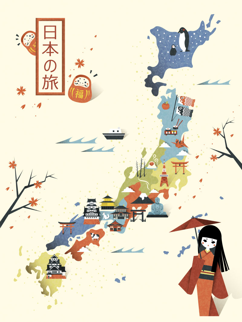 创意矢量日本传统文化旅游地图设计