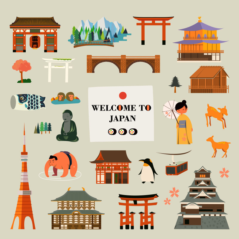 矢量日本文化旅游景点标志设计合集