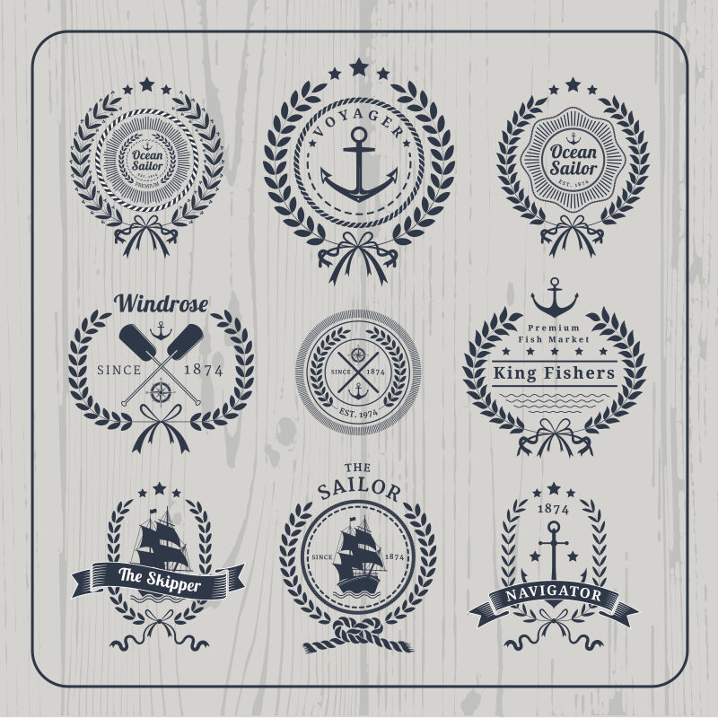创意矢量复古航海花环设计标签