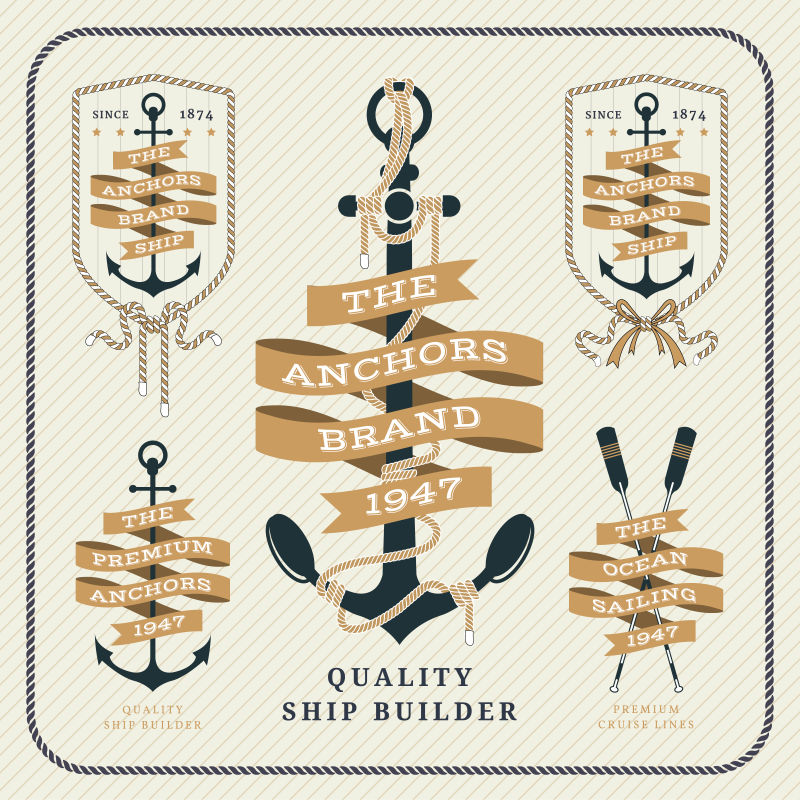 创意矢量复古的航海船锚图形的标签