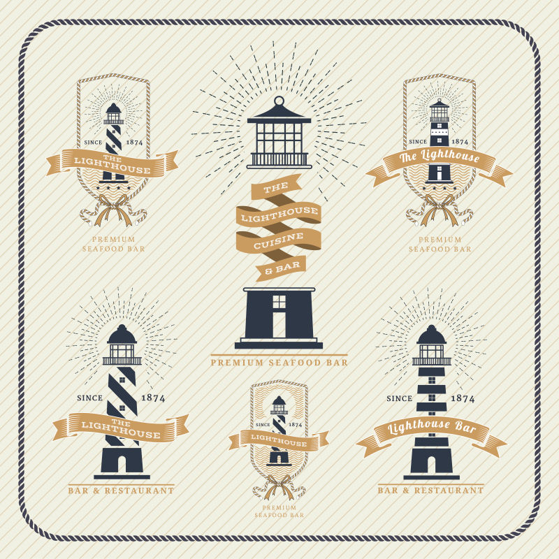 矢量复古航海灯塔的标签设计