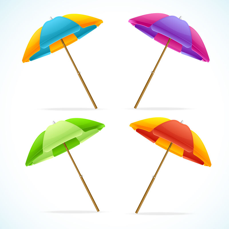 不同颜色的沙滩伞矢量插图