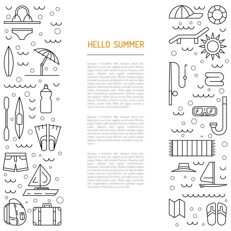 创意夏季概念的手绘图标设计背景