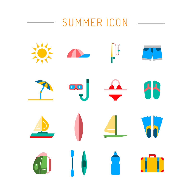 矢量夏季相关的旅游图标设计