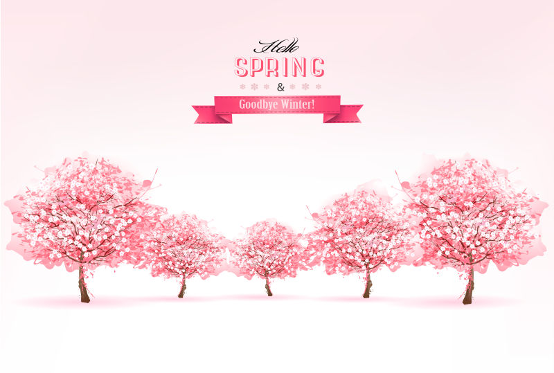 春天里的樱花树矢量背景