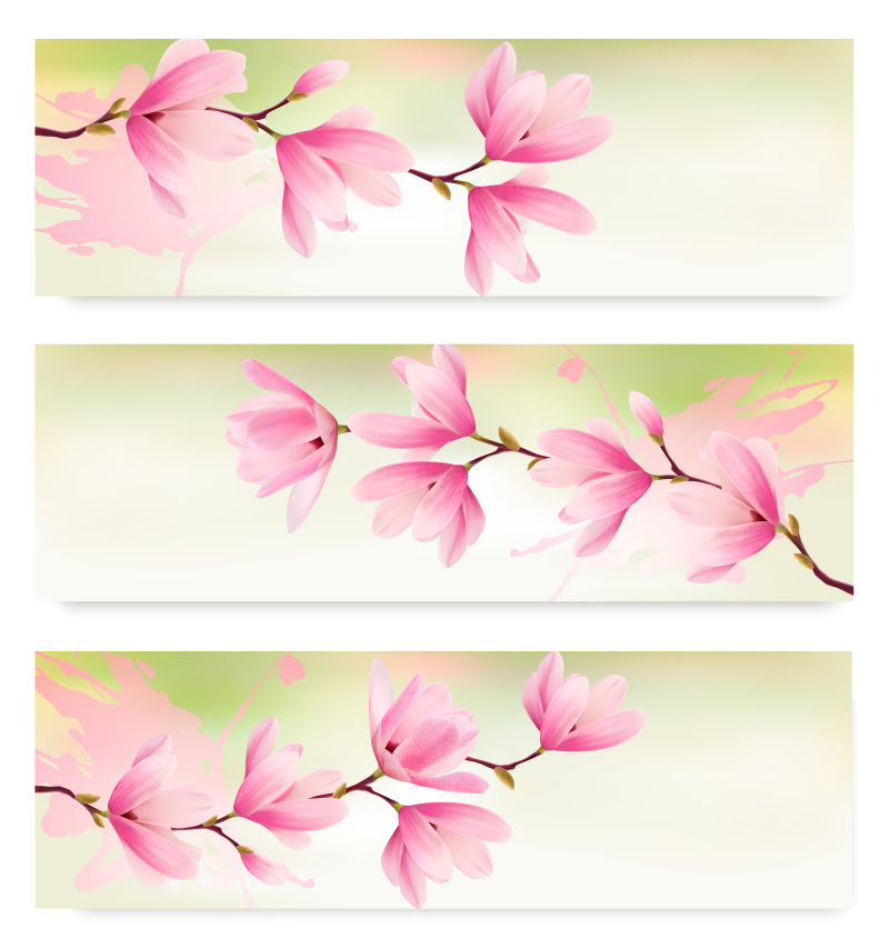 粉色花卉装饰的长卡片矢量设计