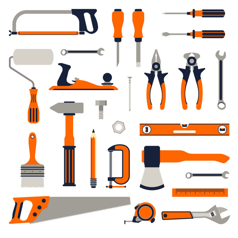 橙色的修理工具矢量插图