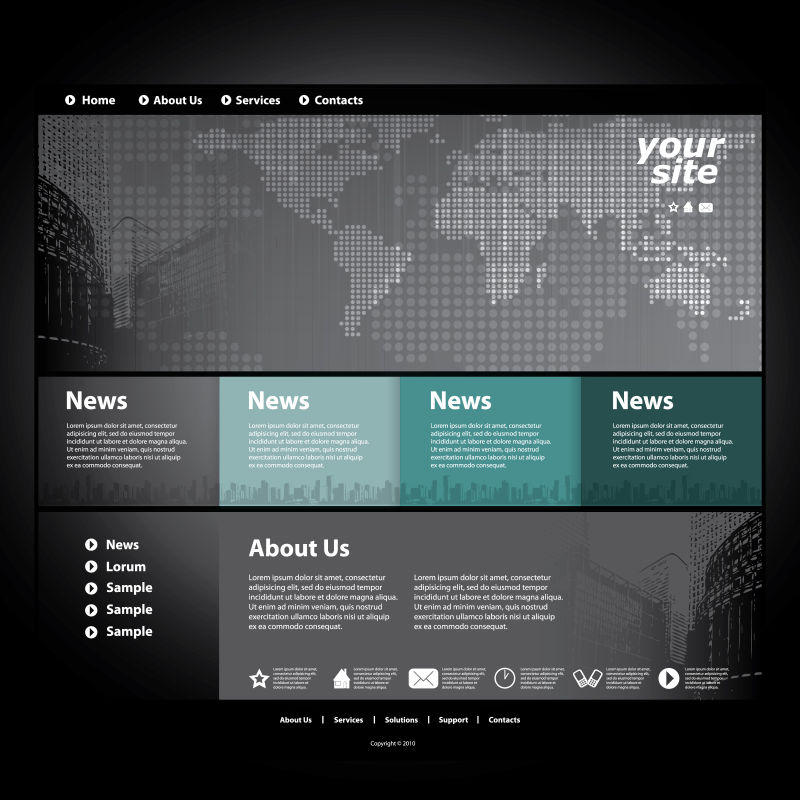矢量黑色现代科技感的网站主页设计