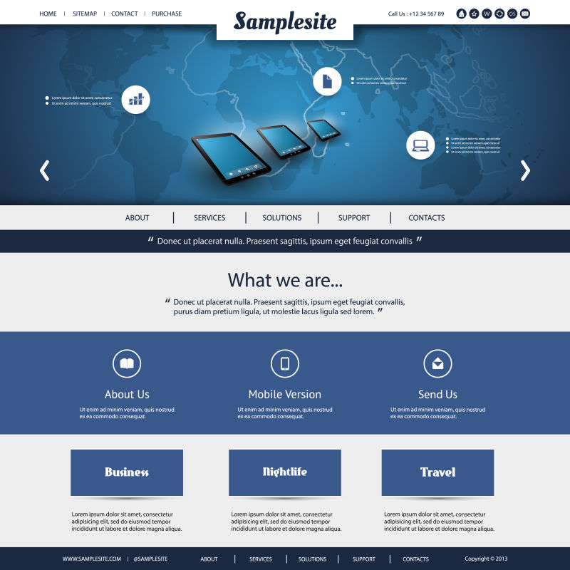 蓝色科技现代感的矢量网站主页设计