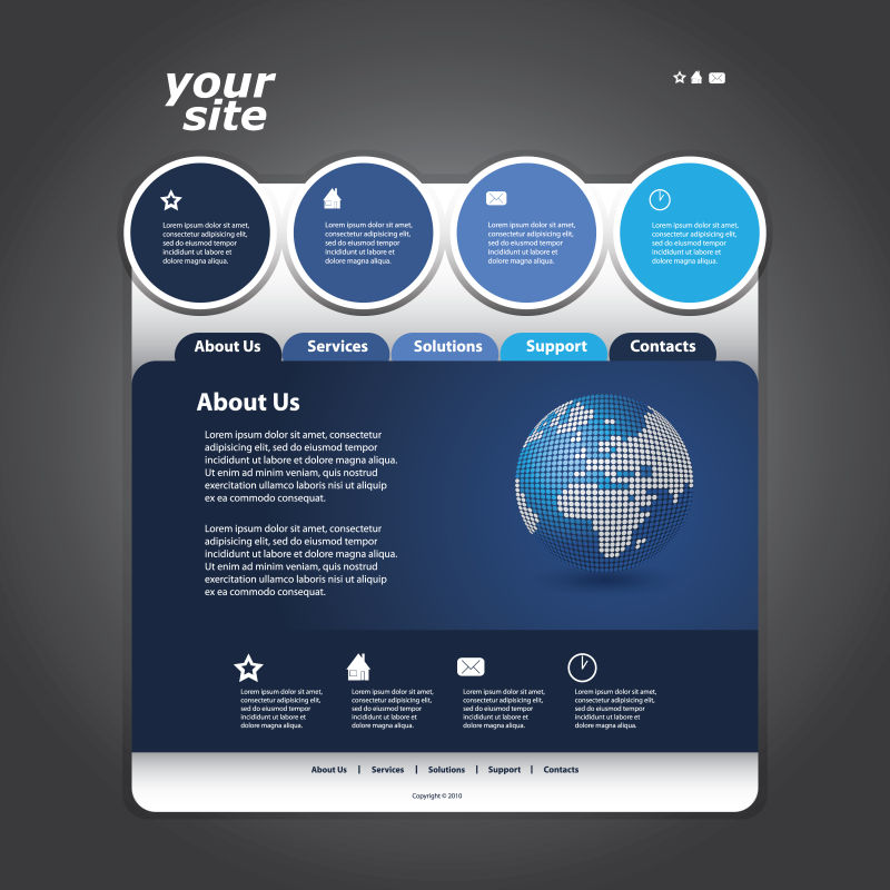 矢量创意四个蓝色圆形的网站主页设计