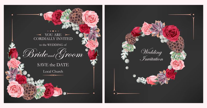 创意手绘花卉装饰的矢量婚礼元素设计