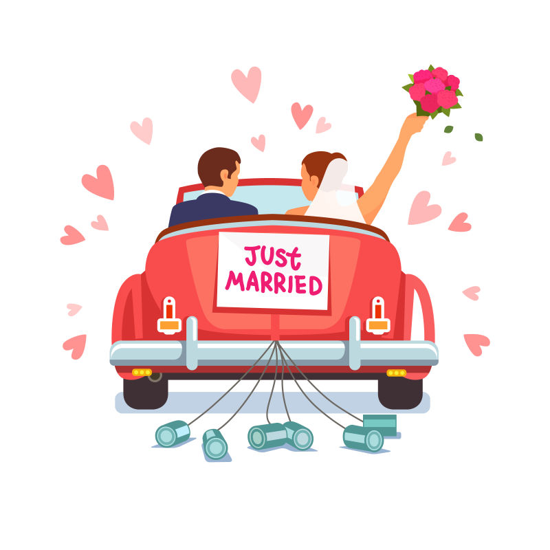 矢量开车蜜月的新婚夫妇的插图