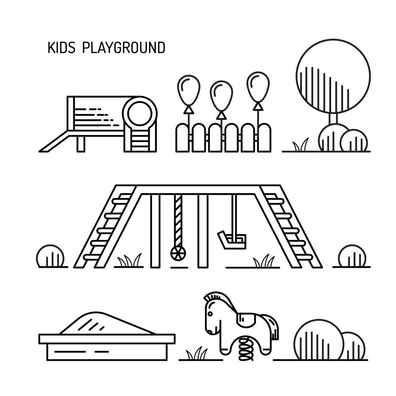 创意矢量儿童游乐场的线性图标设计