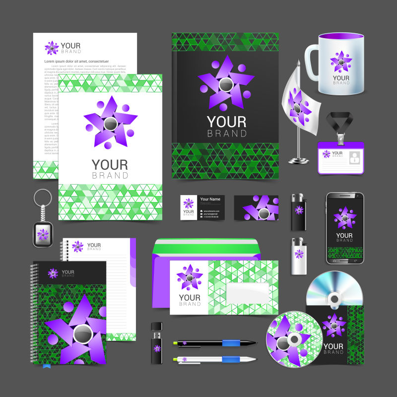 矢量绿色紫色的企业宣传视觉设计
