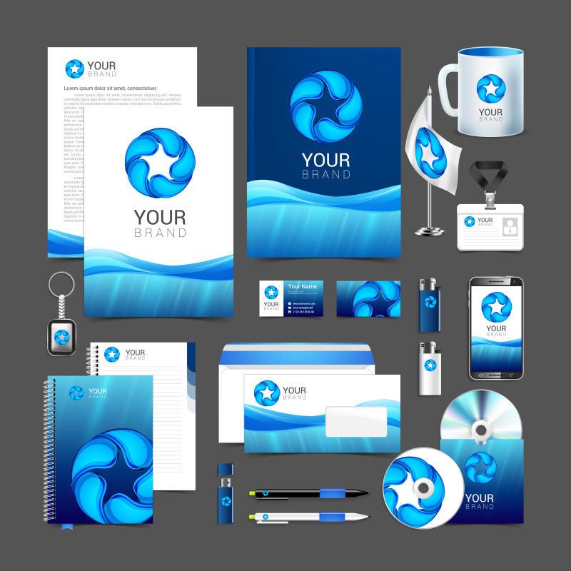 矢量抽象蓝色水滴元素的企业宣传视觉设计