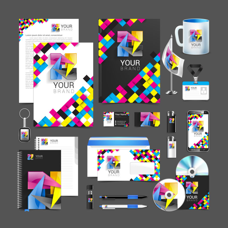 矢量企业彩色几何抽象符号的宣传视觉设计
