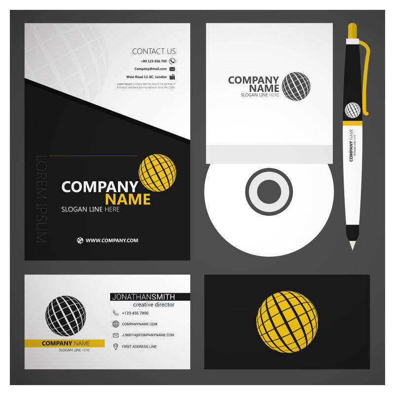矢量黄色几何球体现代企业视觉设计