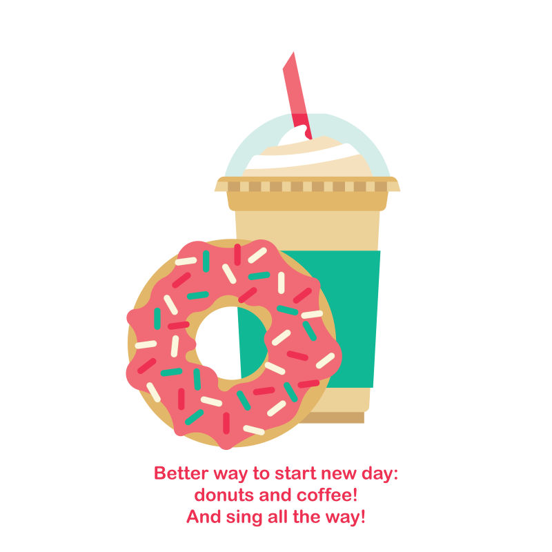 创意矢量手绘甜甜圈和咖啡